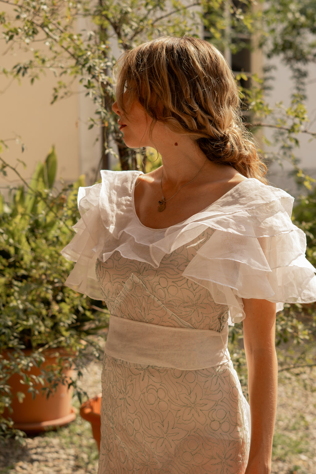 1930 Embroidered Cotton Organdy Garden Party Dress