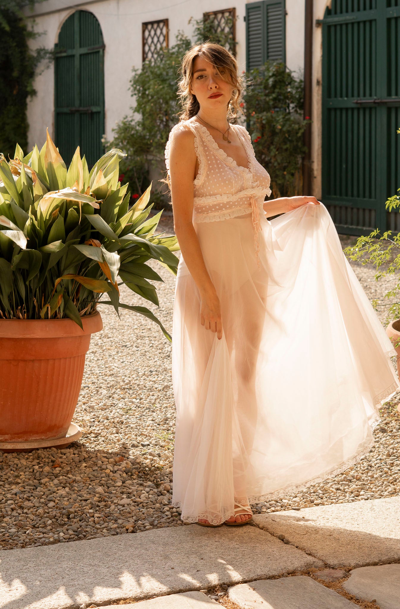 1960 Pale Pink Embroidered Nylon Nightgown