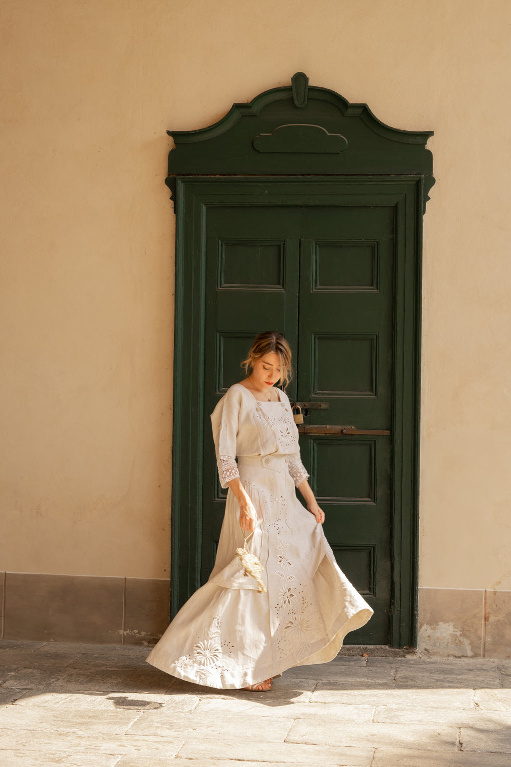 Edwardian Floral Embroidery Linen Dress