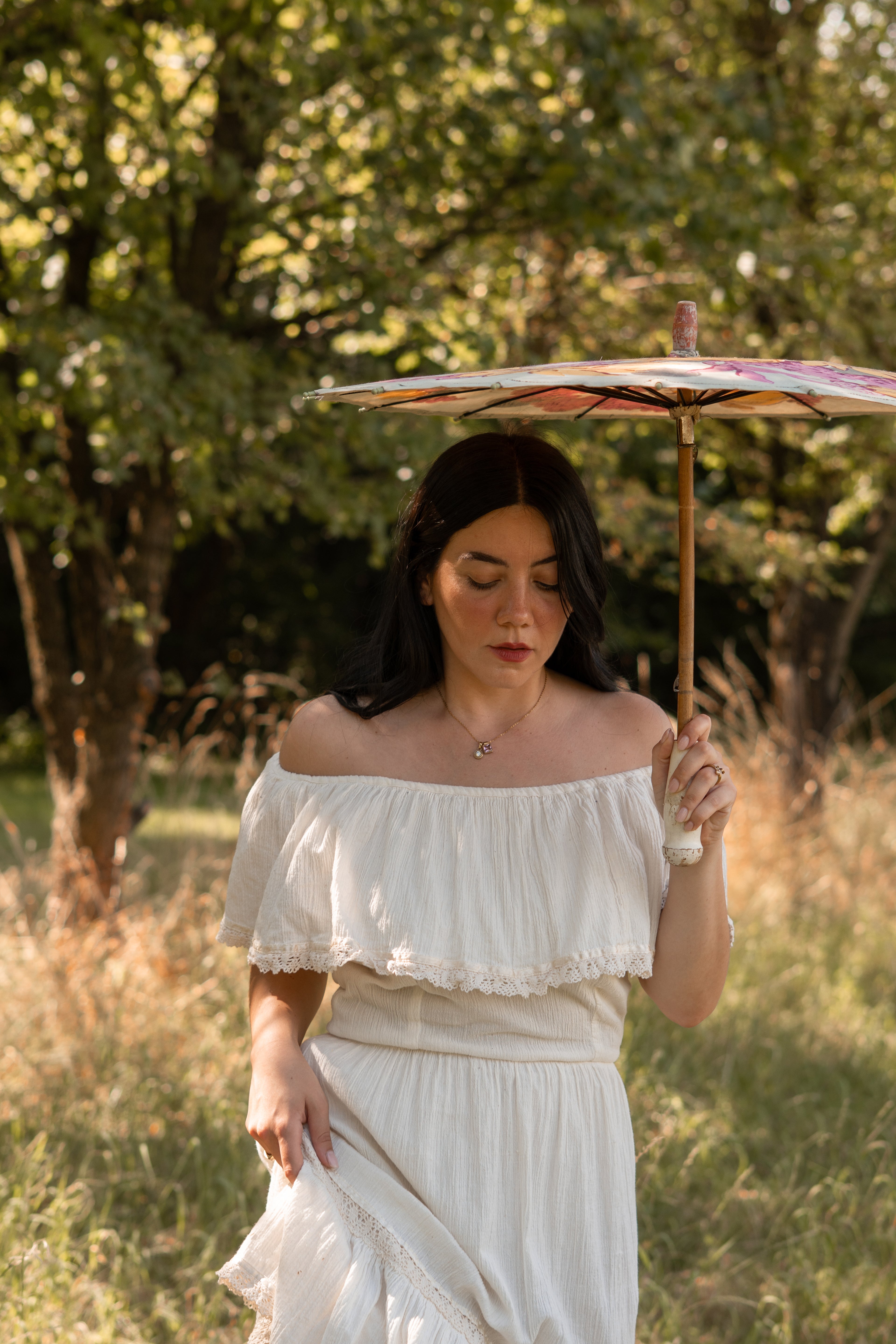 70s Mexican Traditional Off Shoulder Maxi Dress