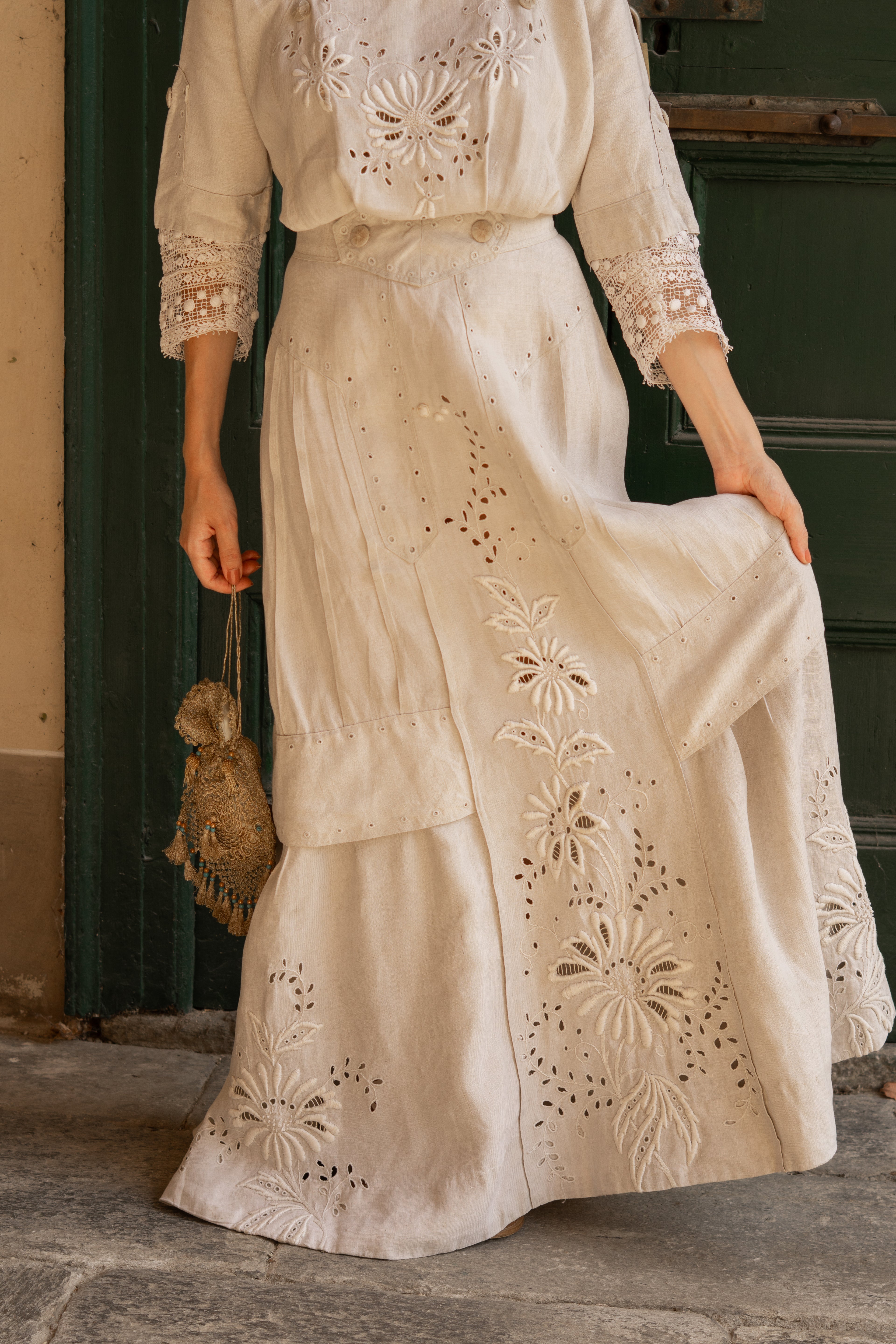 Edwardian Floral Embroidery Linen Dress