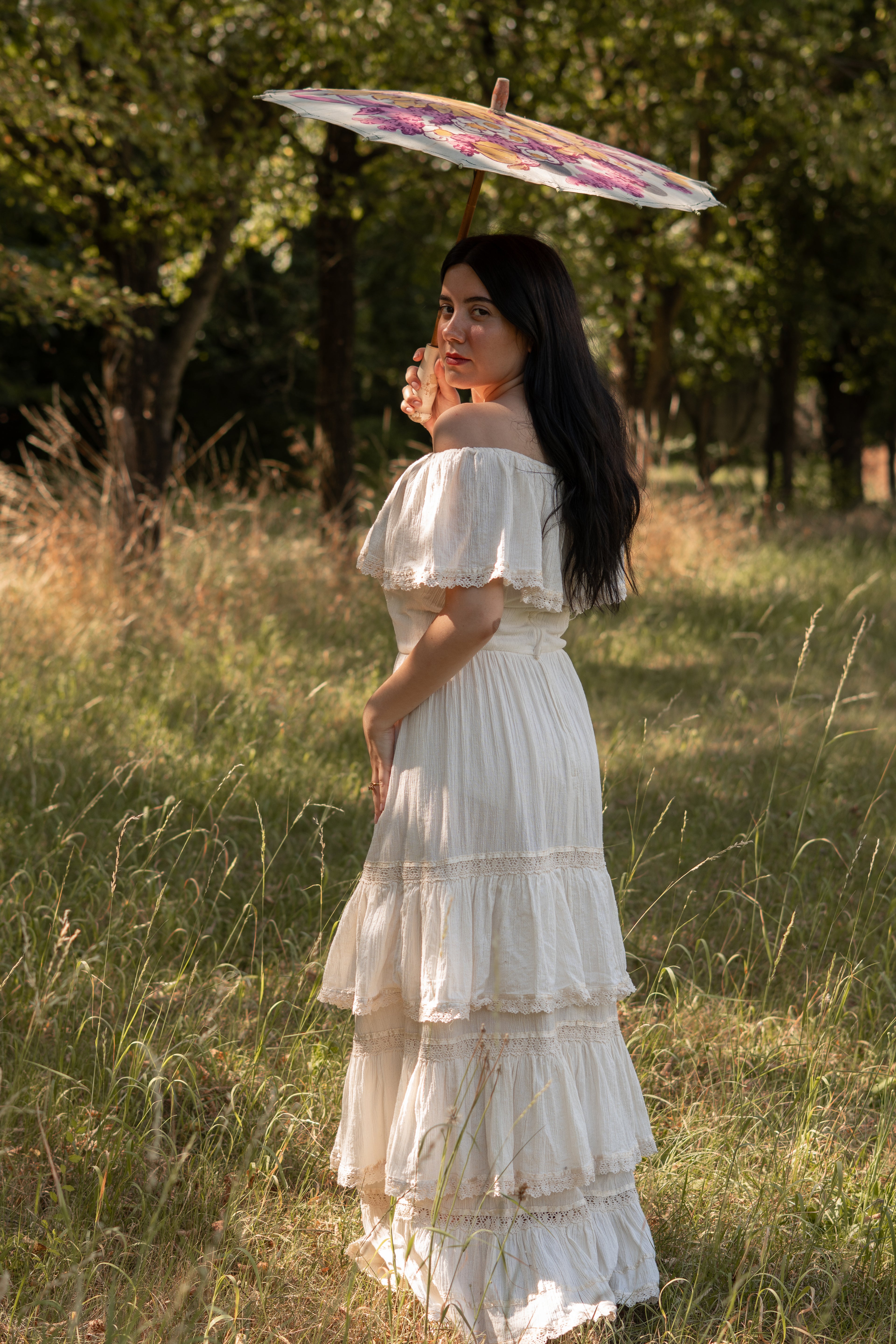 70s Mexican Traditional Off Shoulder Maxi Dress
