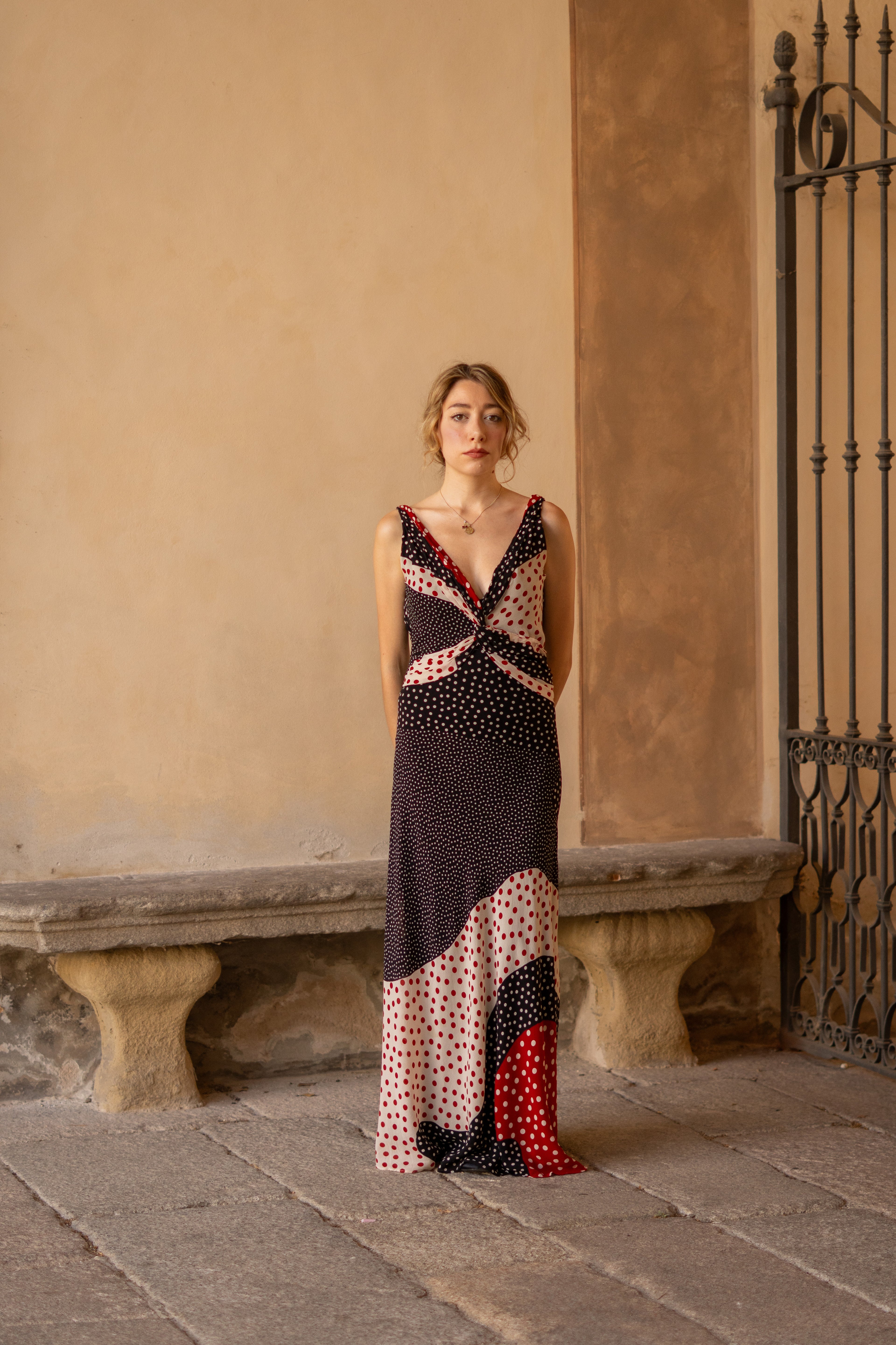 Y2K Odicini Couture Polka Dot Evening Dress
