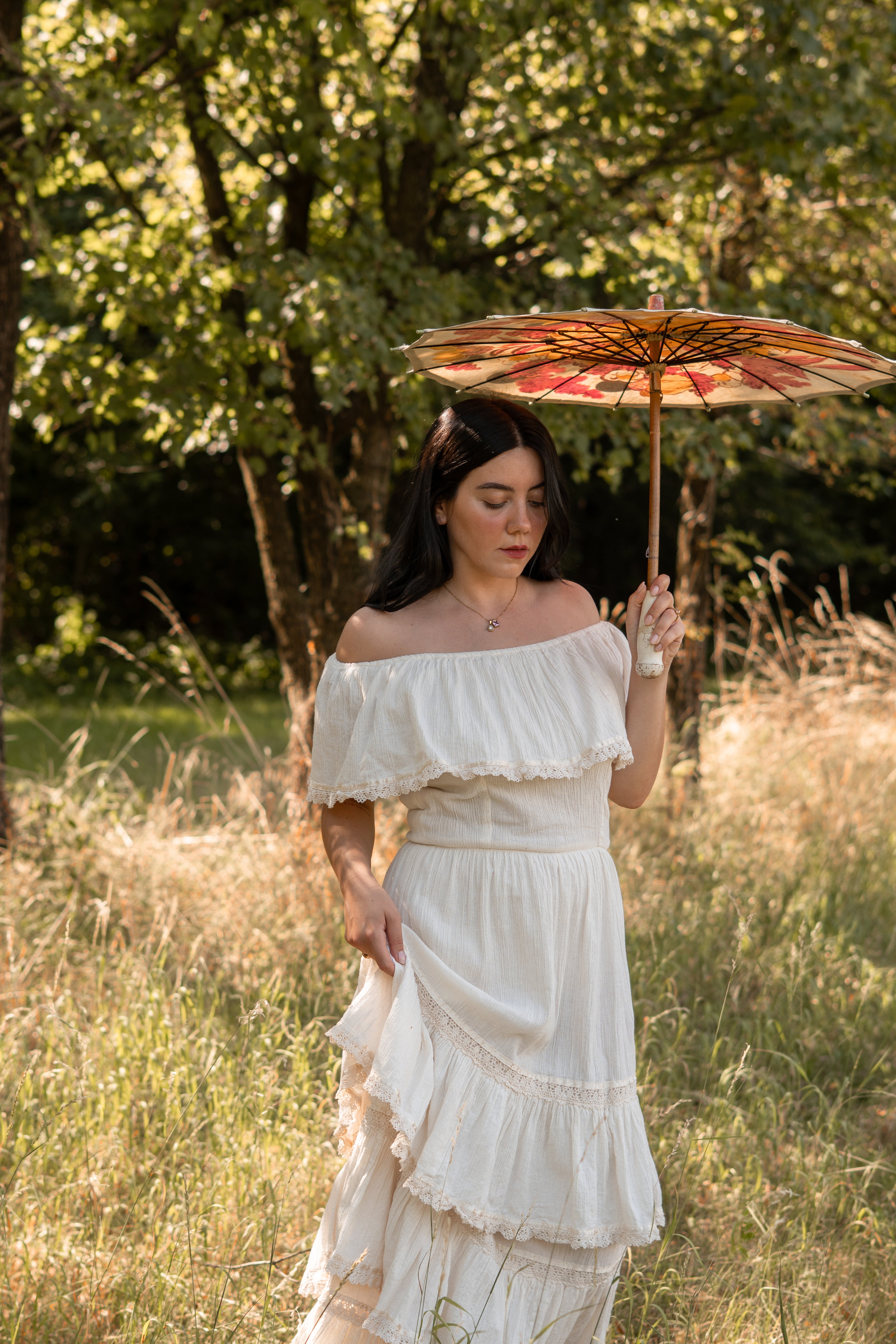70s Mexican Traditional Off Shoulder Maxi Dress