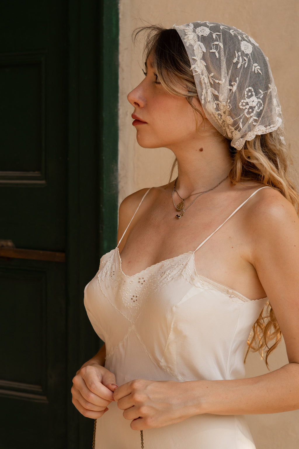 1930 White Silk Slip with Floralk Embroidery