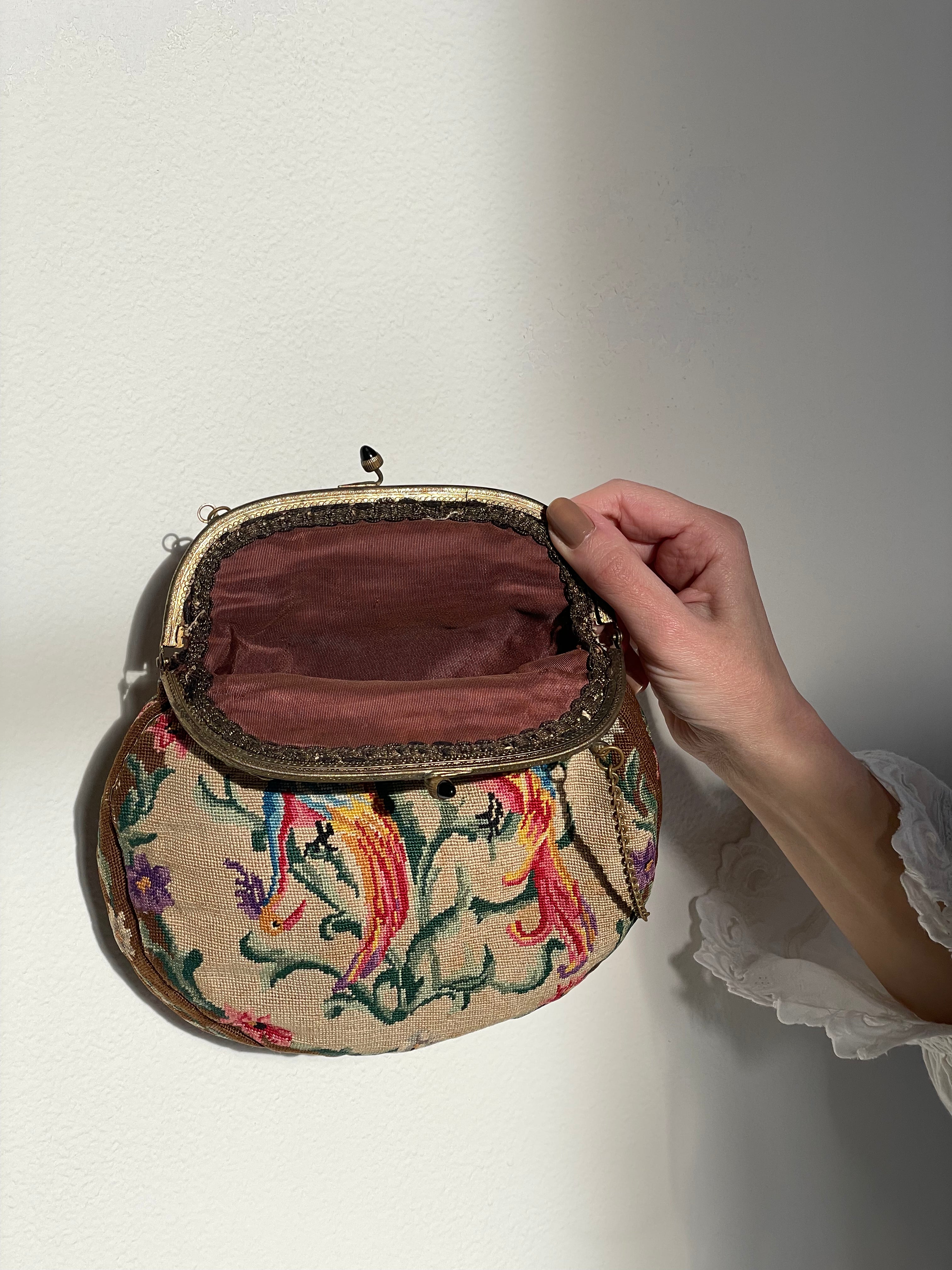 Antique Petit Point with Paradise Birds Purse