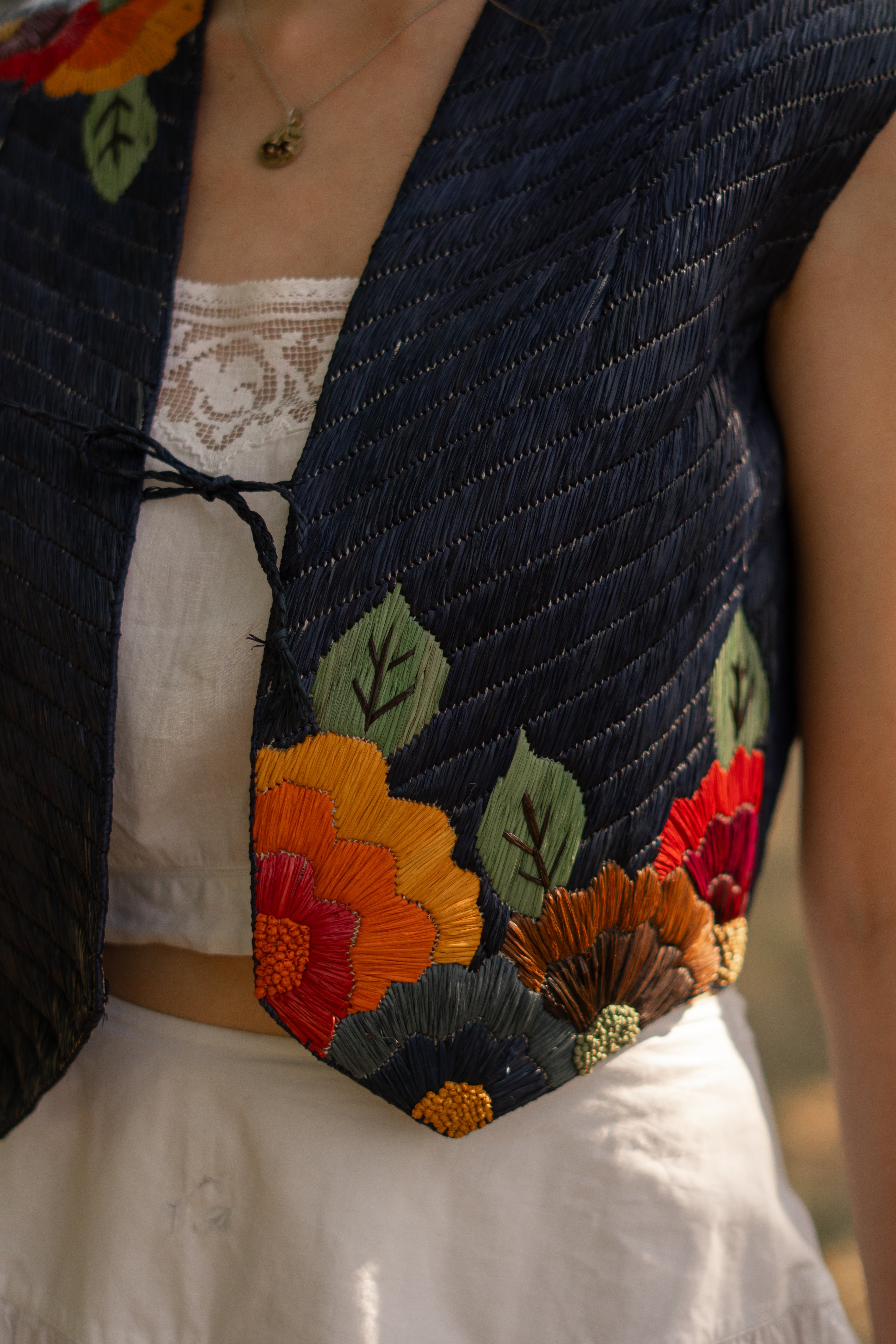 RARE 1920 Hand Embroidered Rafia Vest