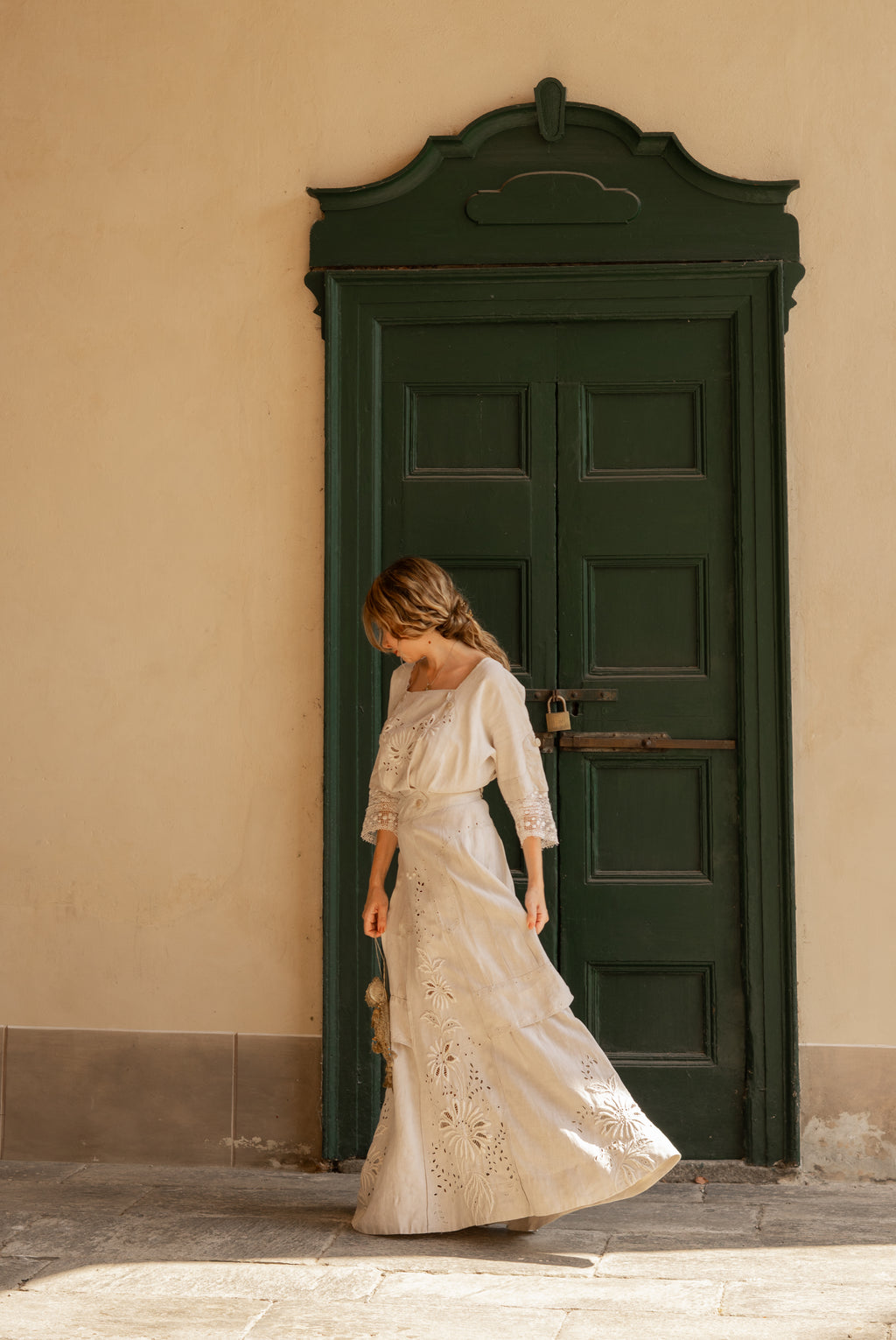 Edwardian Floral Embroidery Linen Dress
