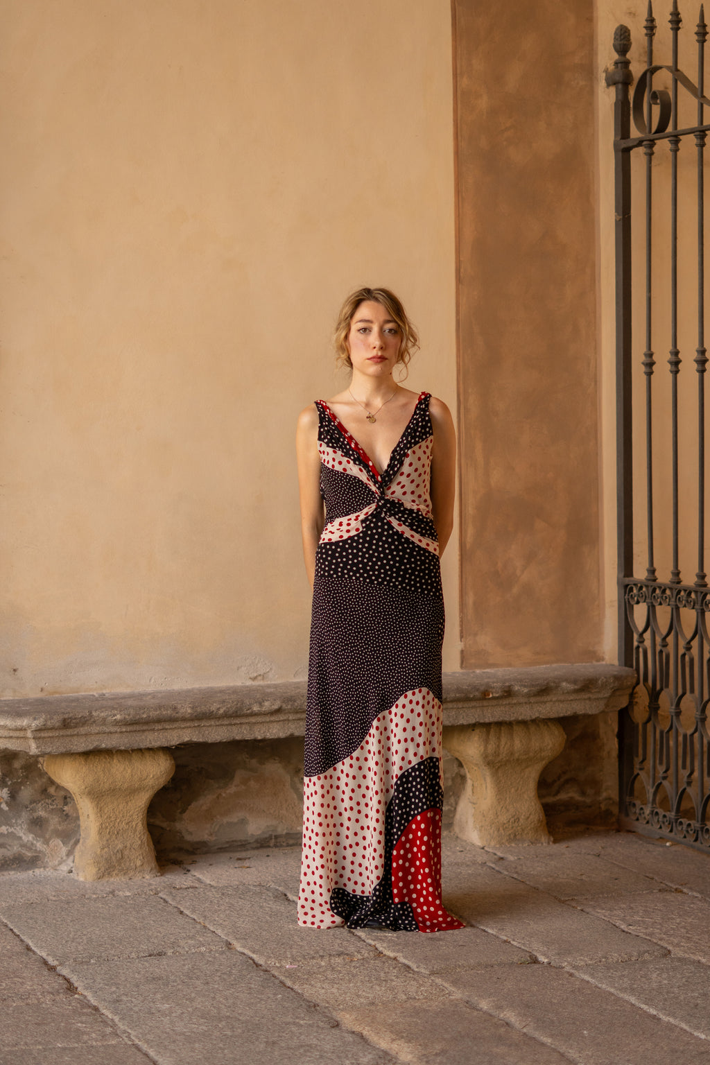 Y2K Odicini Couture Polka Dot Evening Dress