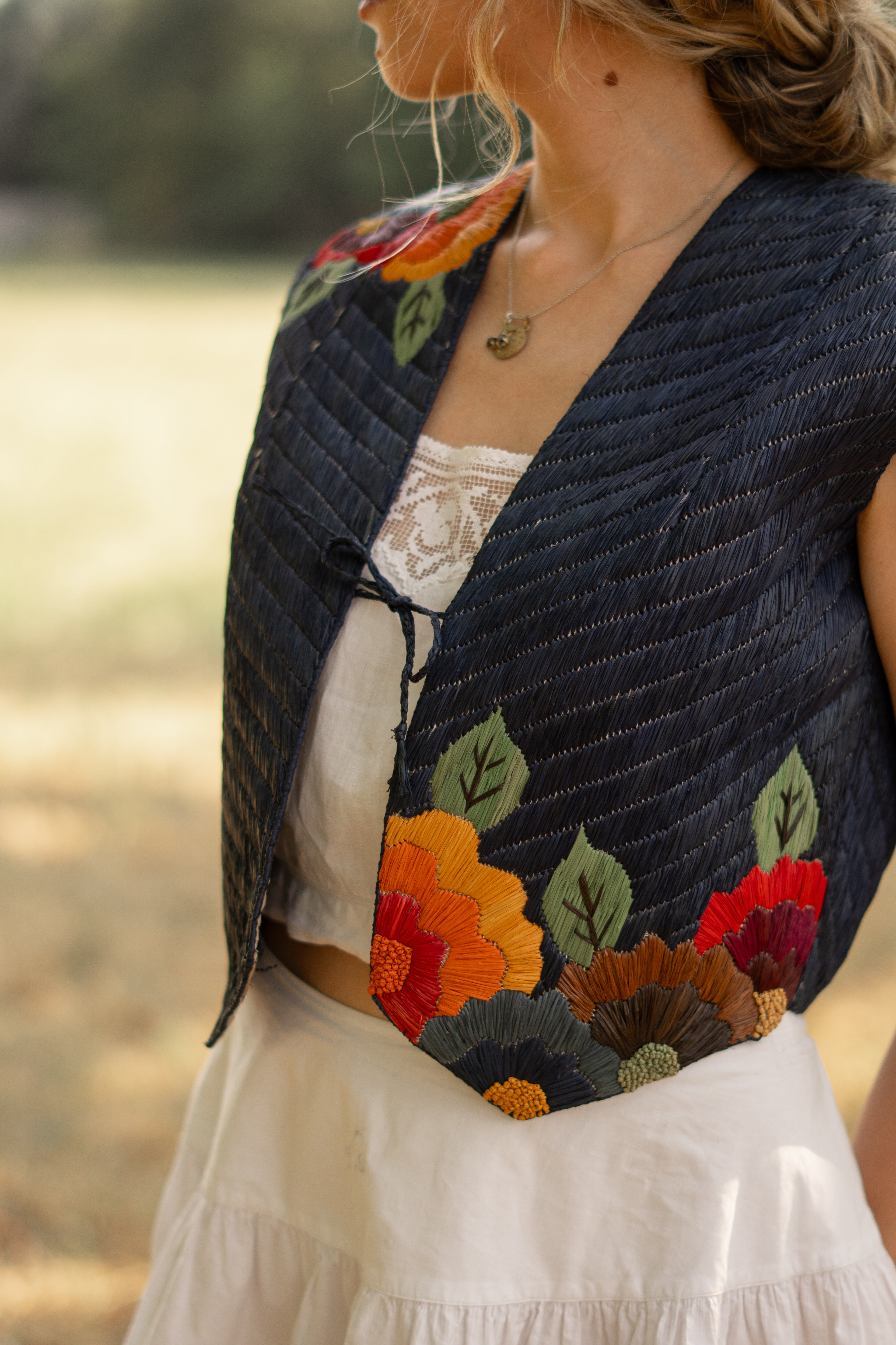 RARE 1920 Hand Embroidered Rafia Vest
