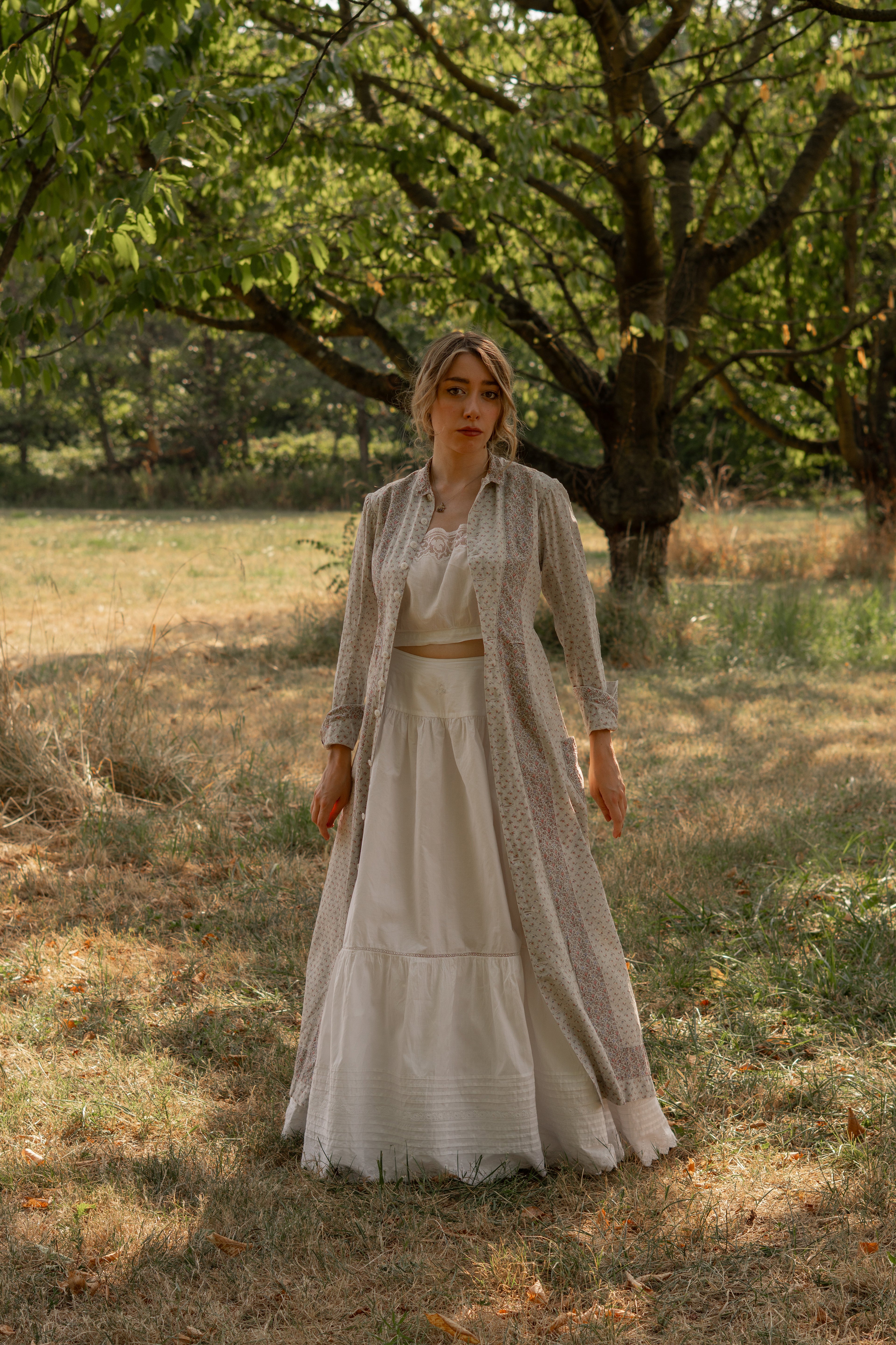 Antique 1870 Calico Cotton Wrapper Dress