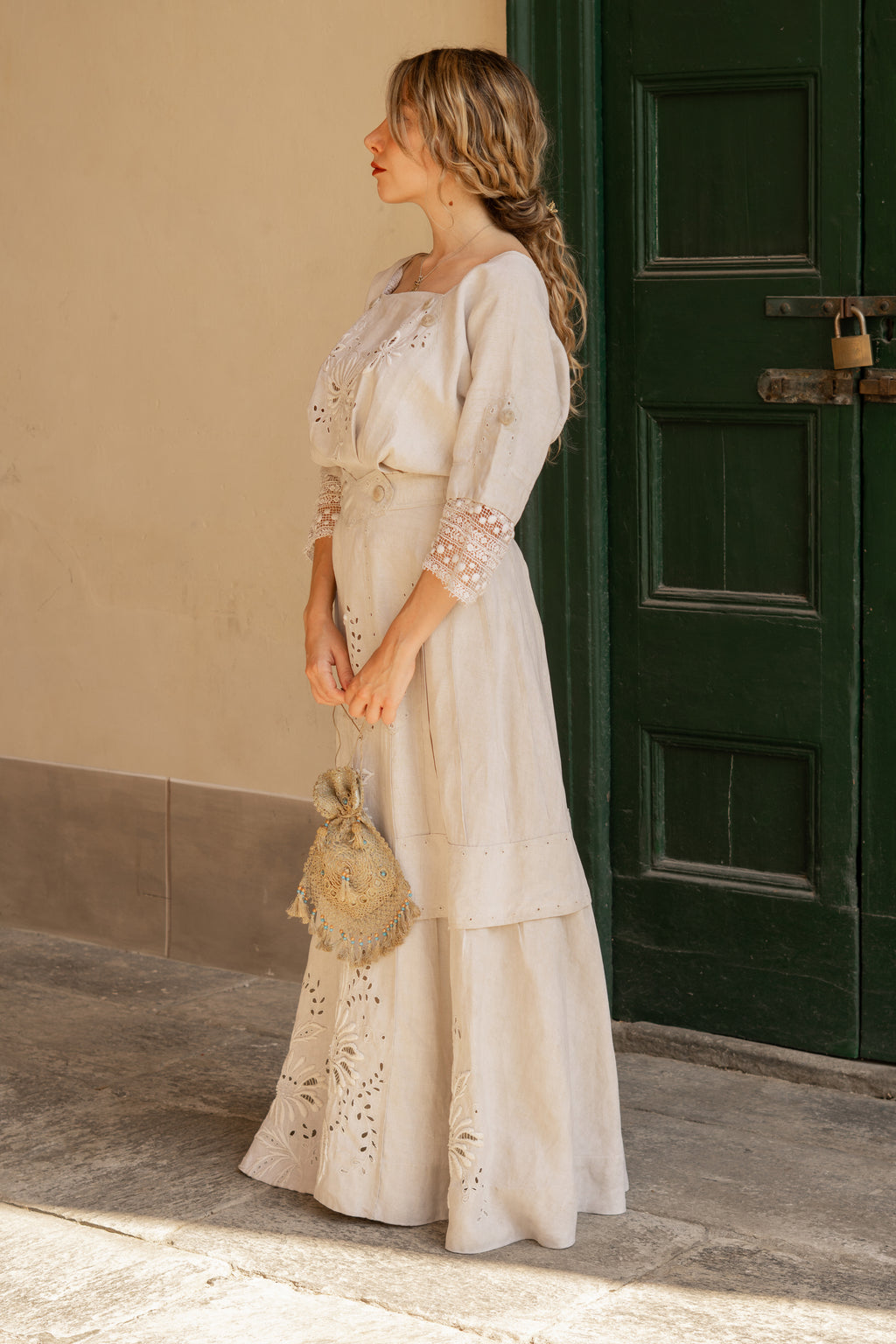 Edwardian Floral Embroidery Linen Dress