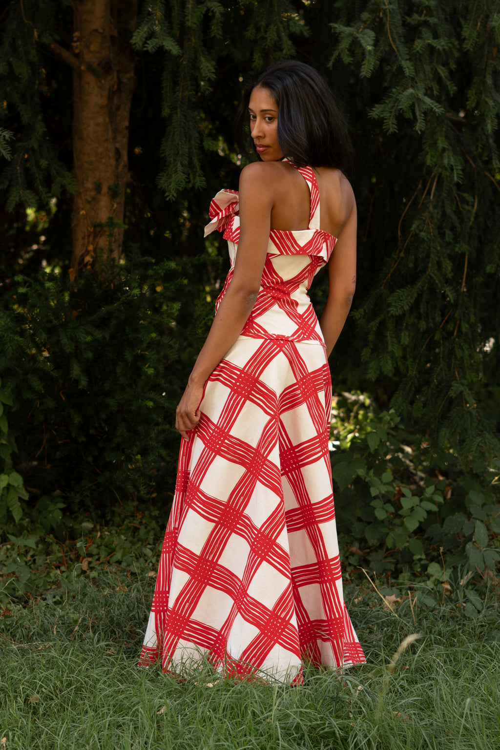 1940 Red and White Checked Long Dress