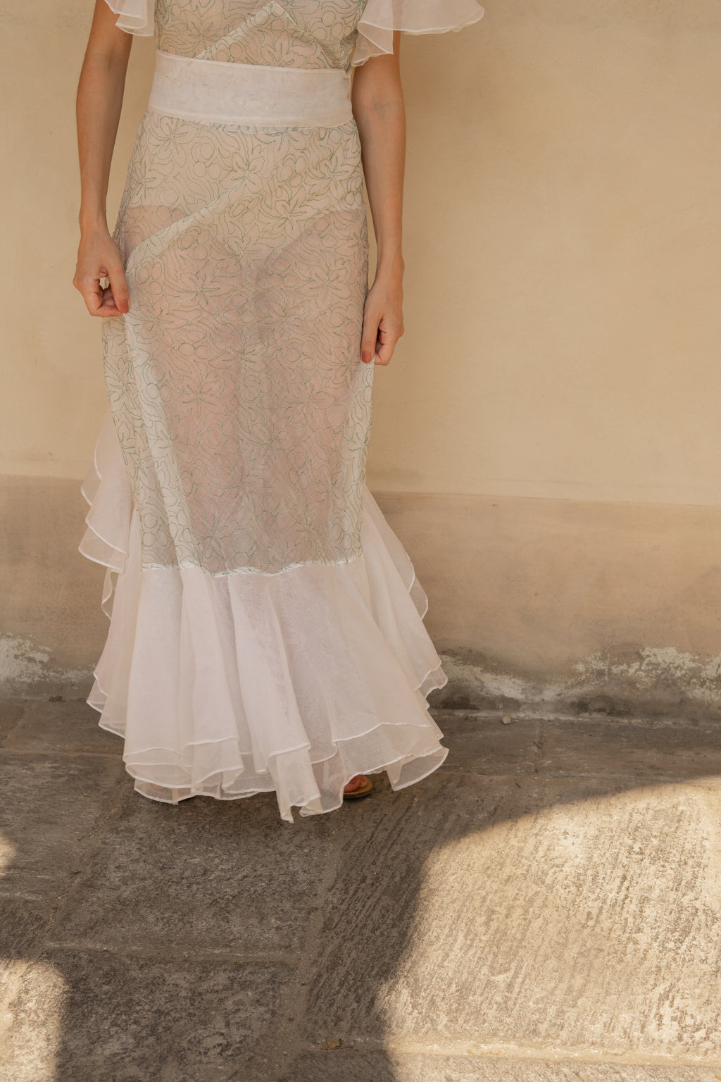 1930 Embroidered Cotton Organdy Garden Party Dress