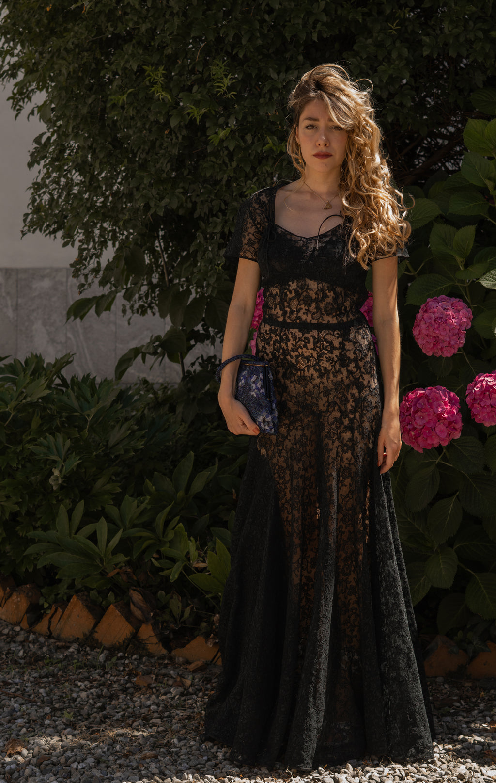 1930 Black Lace Evening Gown