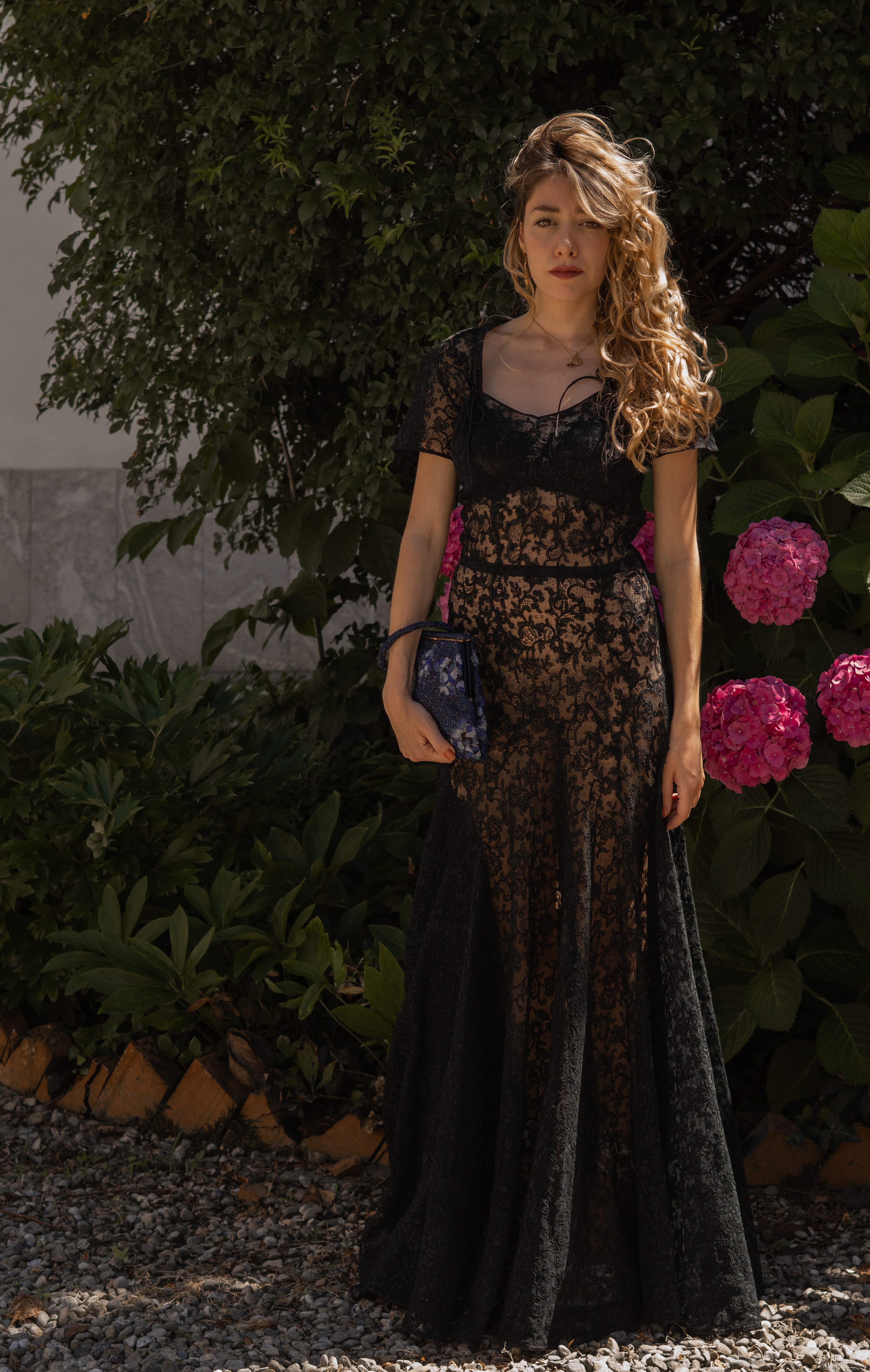 1930 Black Lace Evening Gown