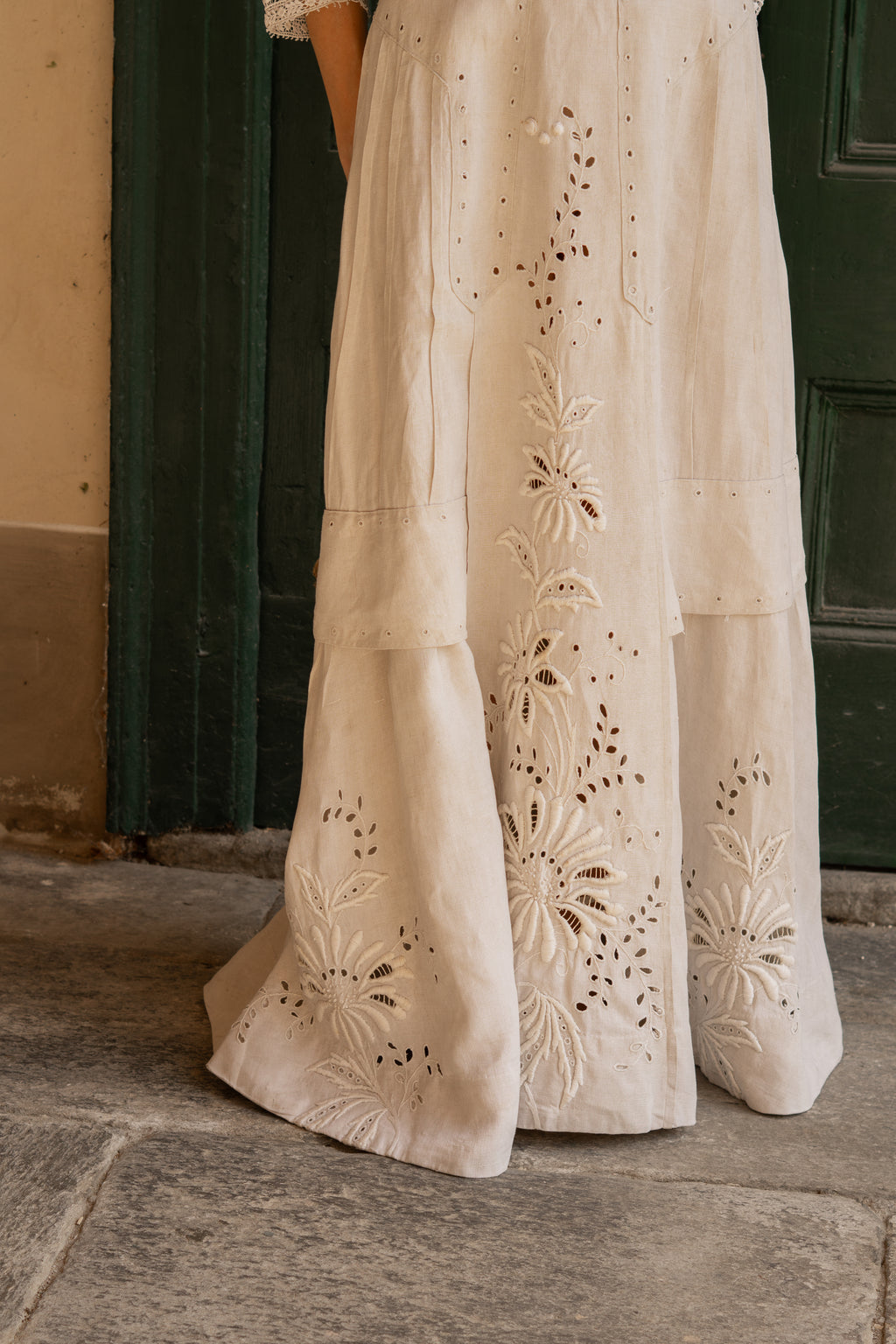 Edwardian Floral Embroidery Linen Dress