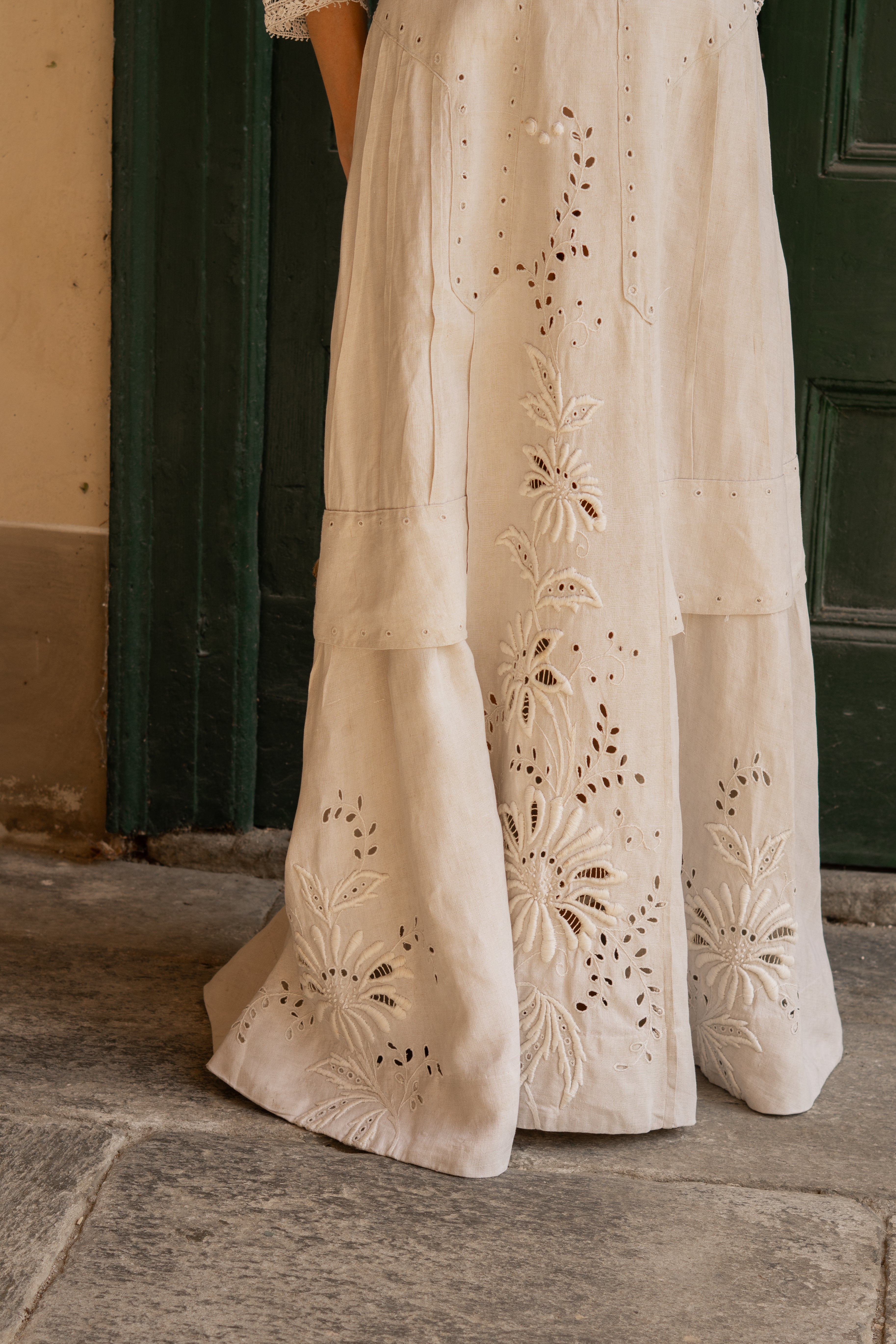 Edwardian Floral Embroidery Linen Dress