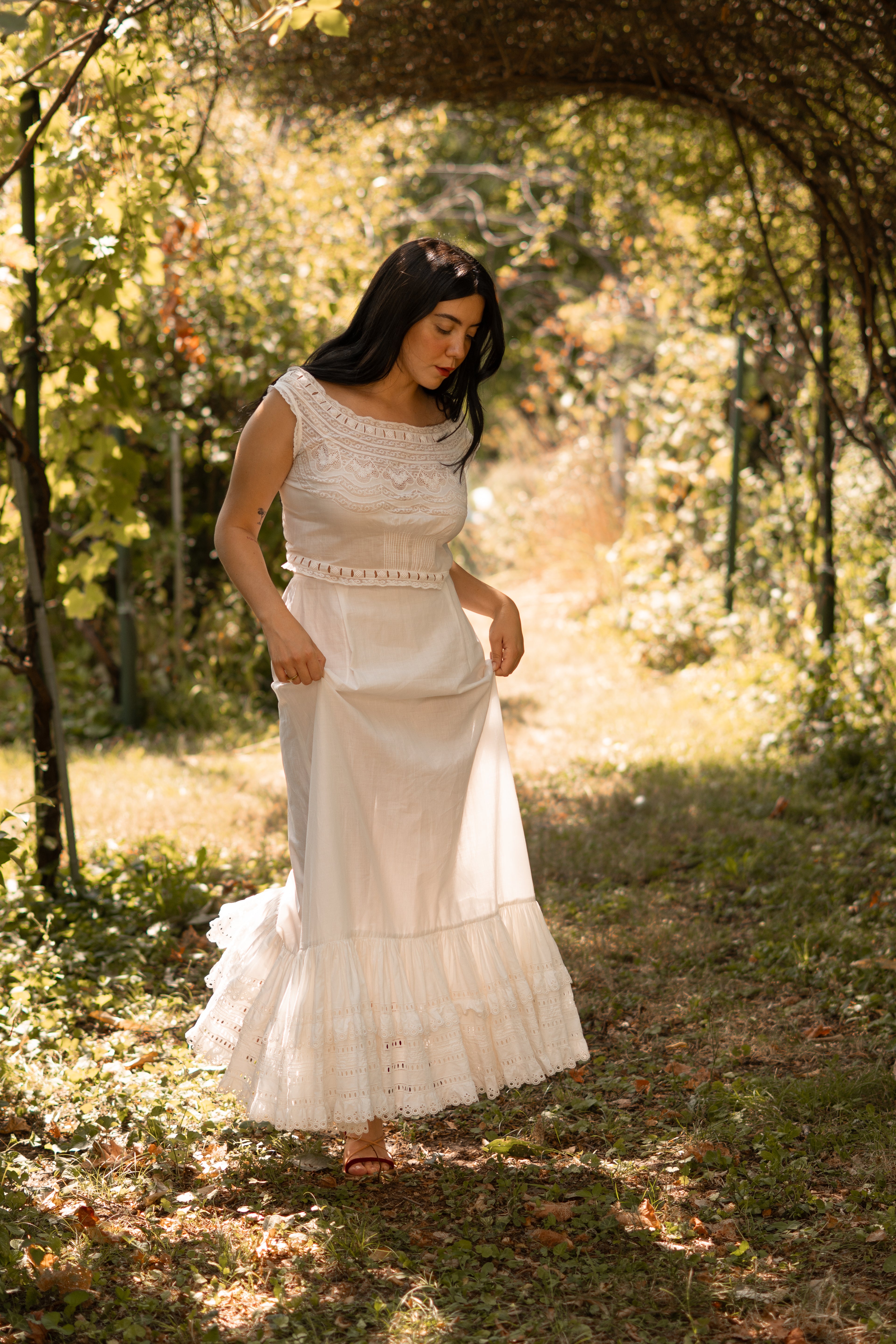1970s Cotton Maxi Skirt with Broderie Anglaise Ruffles