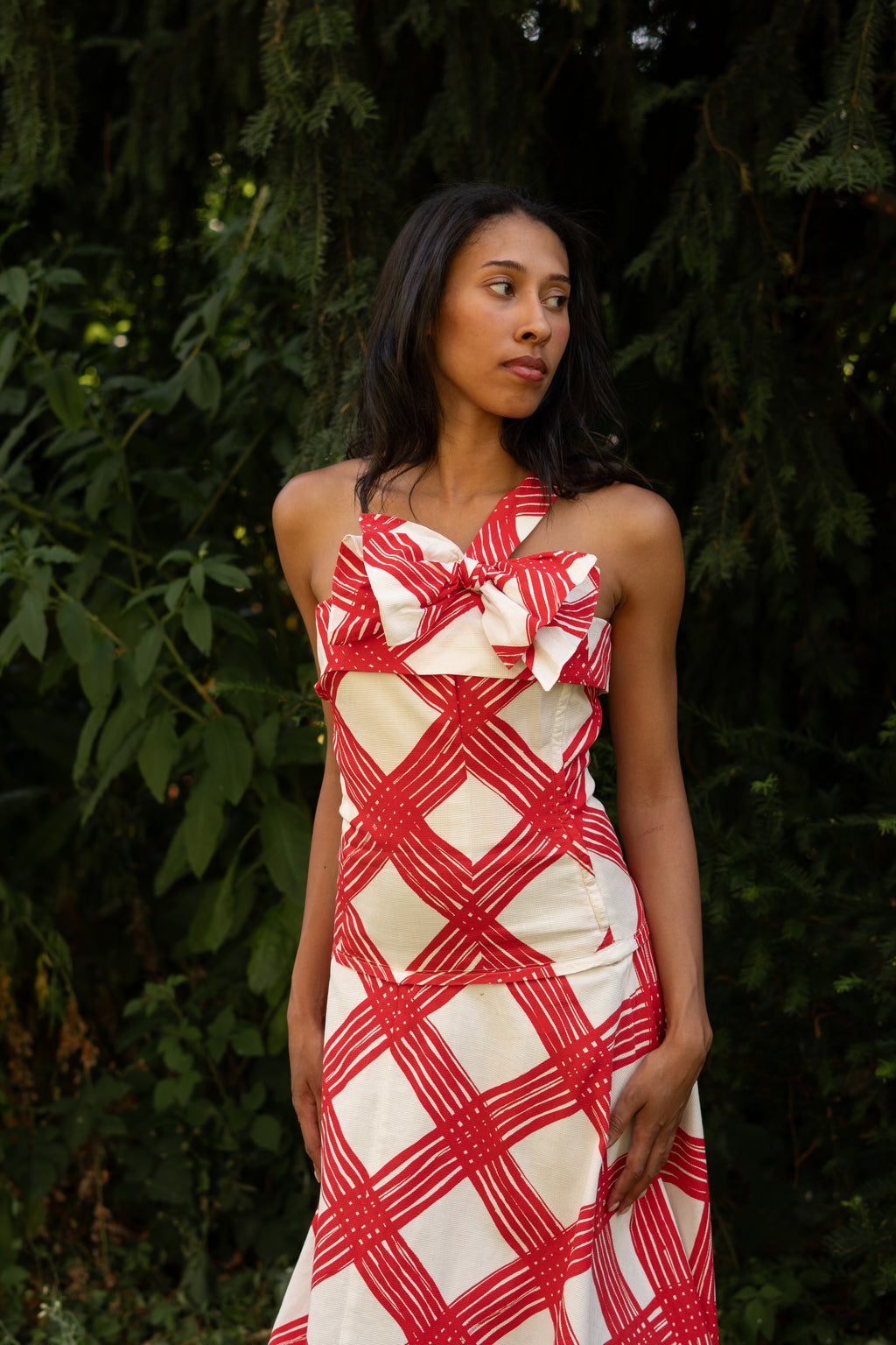 1940 Red and White Checked Long Dress