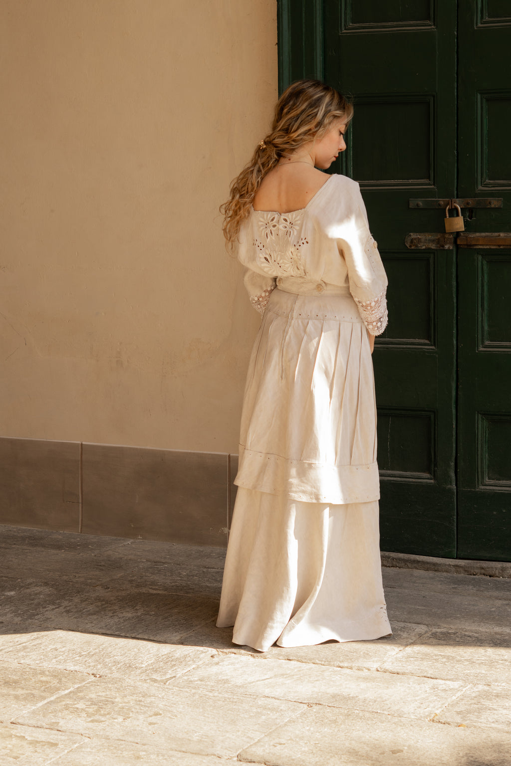 Edwardian Floral Embroidery Linen Dress