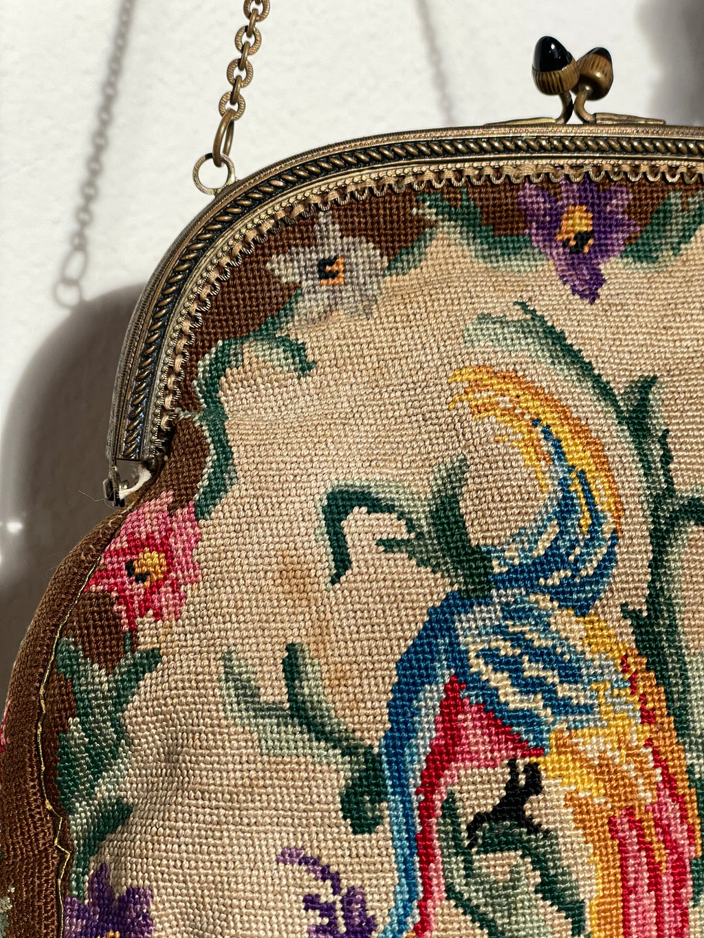 Antique Petit Point with Paradise Birds Purse