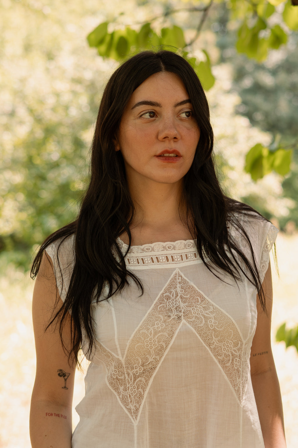 Antique Edwardian Cotton and Lace Slip Dress