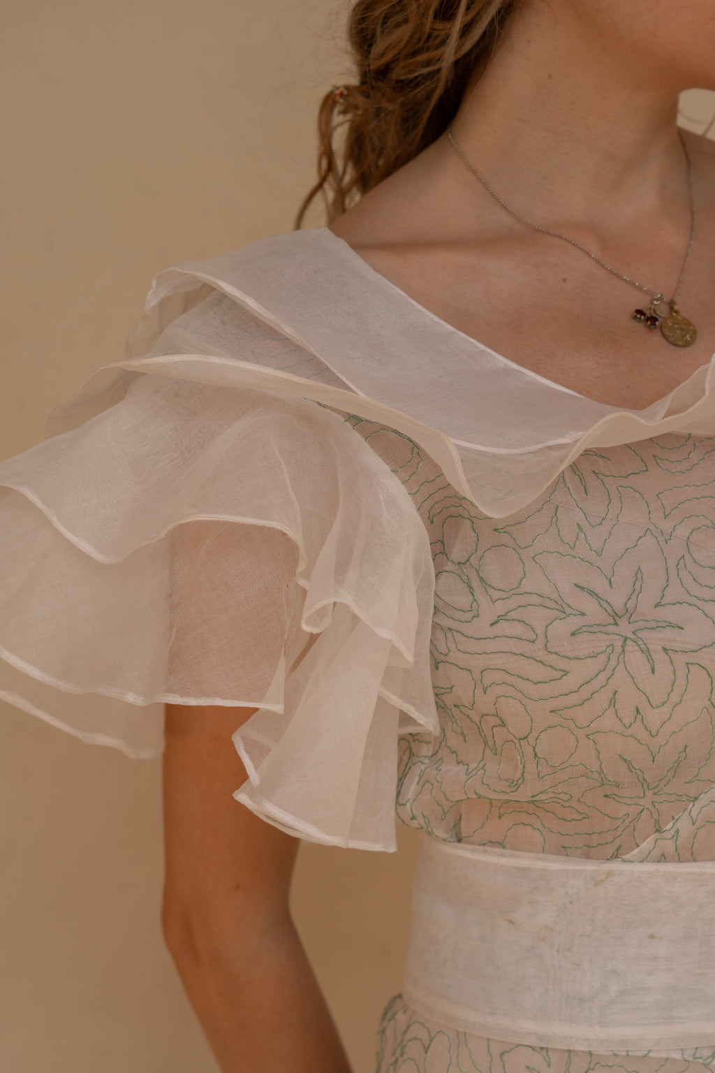 1930 Embroidered Cotton Organdy Garden Party Dress