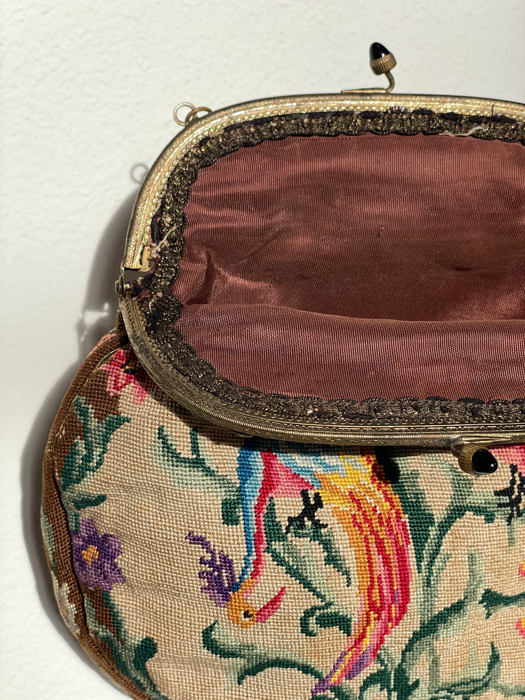 Antique Petit Point with Paradise Birds Purse