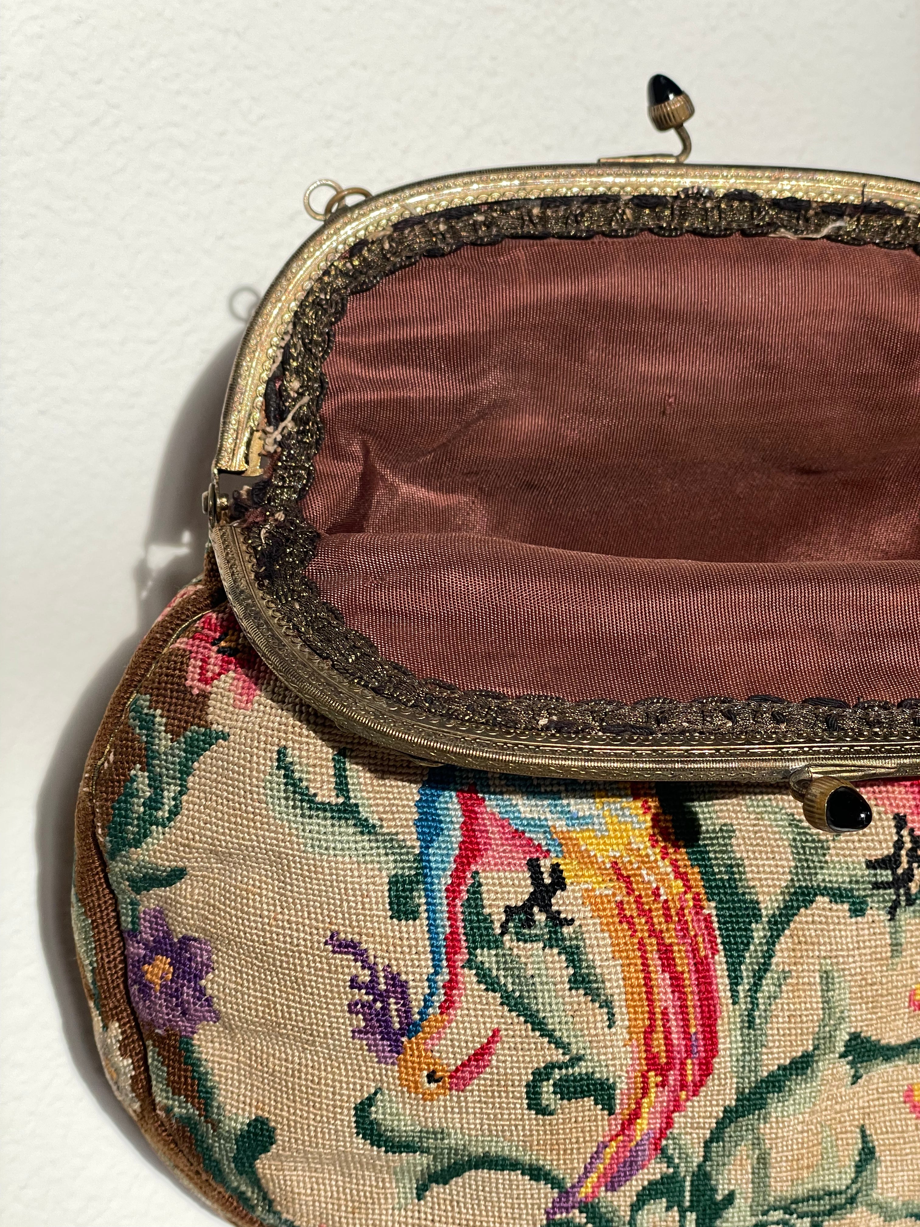 Antique Petit Point with Paradise Birds Purse