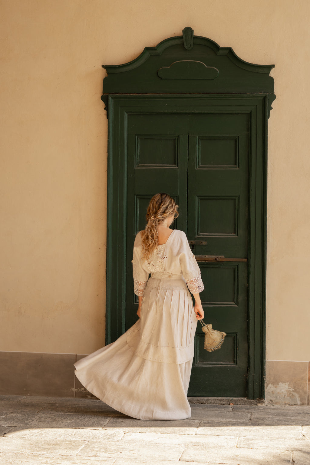 Edwardian Floral Embroidery Linen Dress