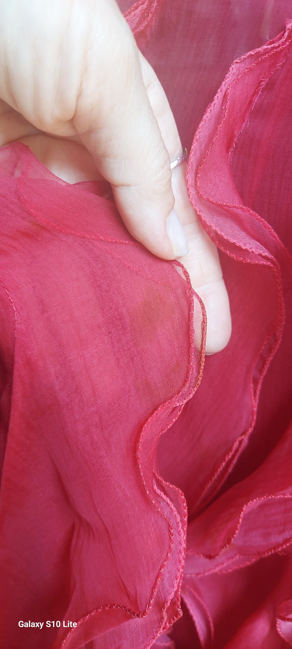 1970  Silk Organdy Ruffles Evening Gown