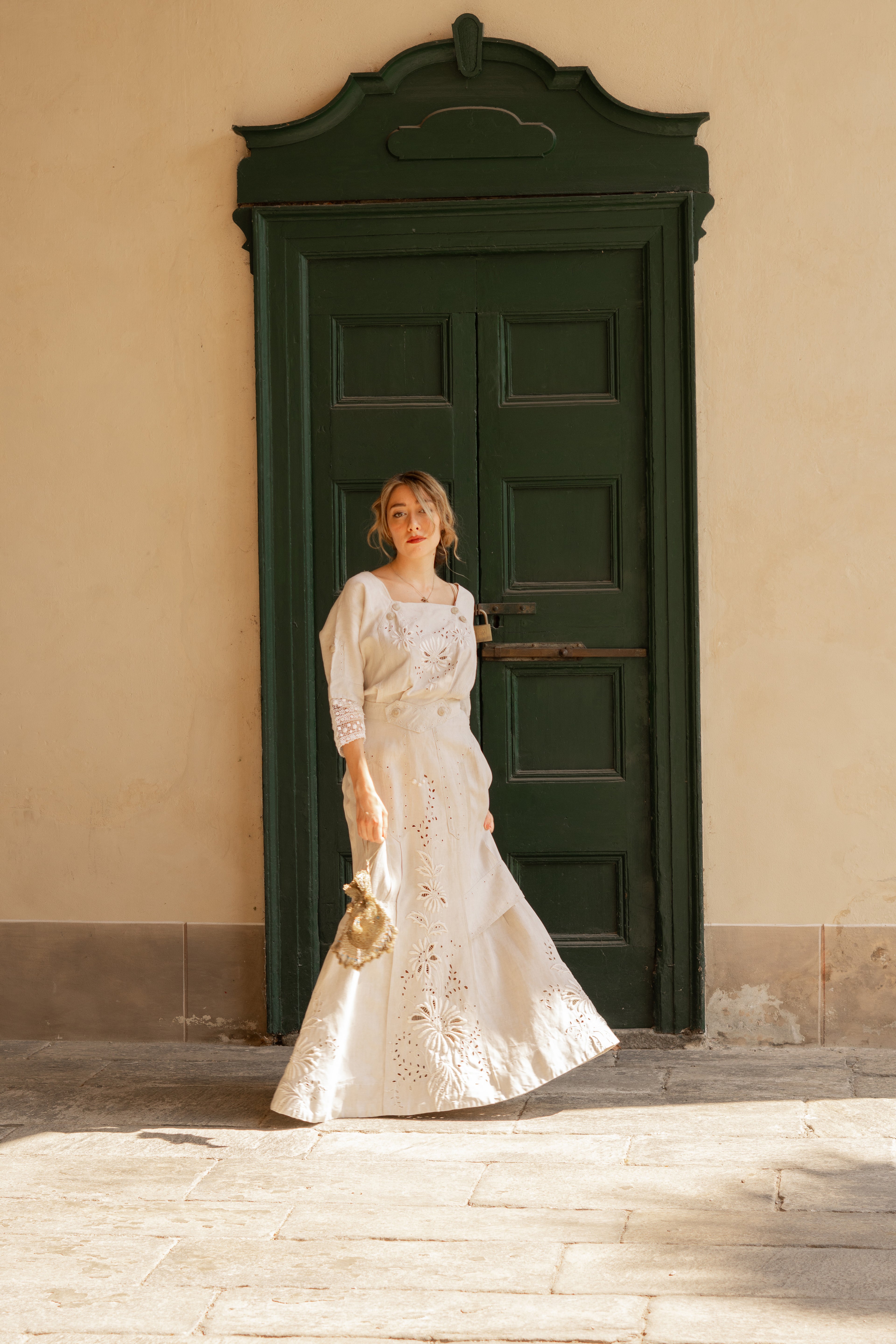 Edwardian Floral Embroidery Linen Dress